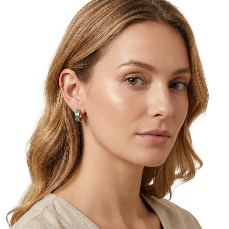 Boucles d’Oreilles Émaillées Rayées Femme – Acier Inoxydable