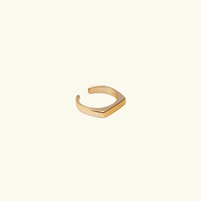 Bague Chevalière Rectangulaire Femme – Design Minimaliste en Acier Inoxydable Doré Ajustable