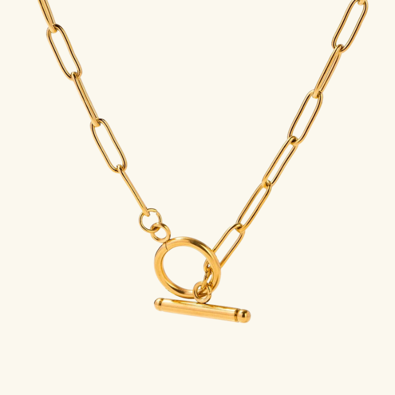 Collier Chaîne Trombone Femme – Acier Inoxydable Doré avec Fermoir T Style Moderne