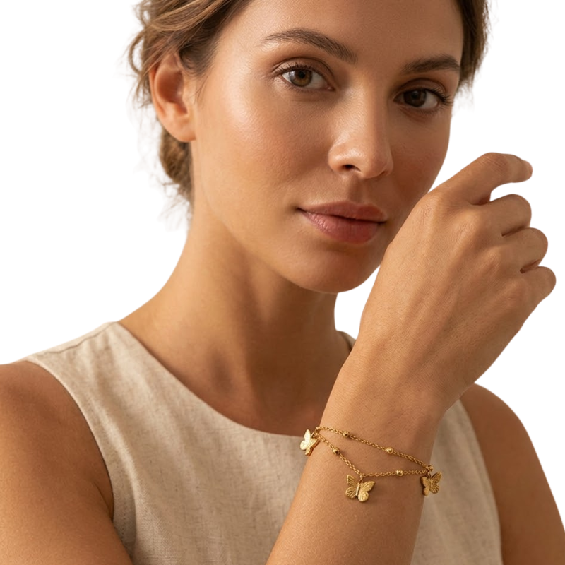 Bracelet Multirangs Papillon Femme – Acier Inoxydable