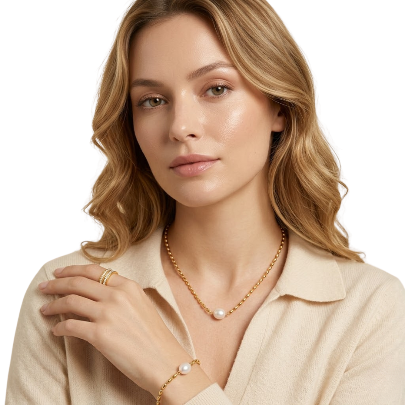 Collier Perle Femme – Chaîne Fine en Acier Inoxydable Doré Style Minimaliste