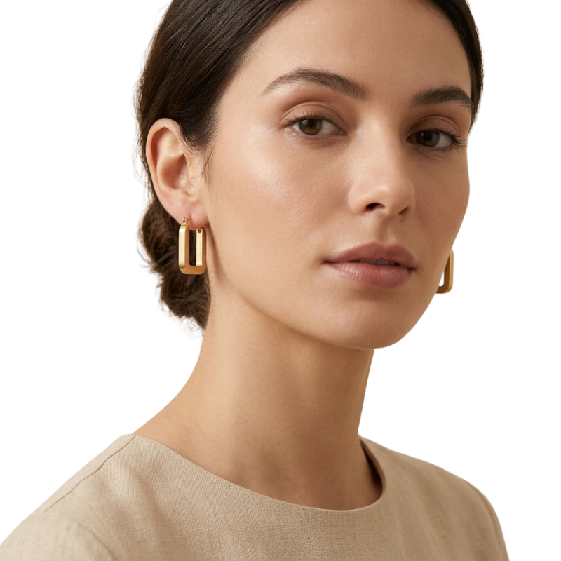 Boucles d’Oreilles Créoles Carrées Femme – Acier Inoxydable