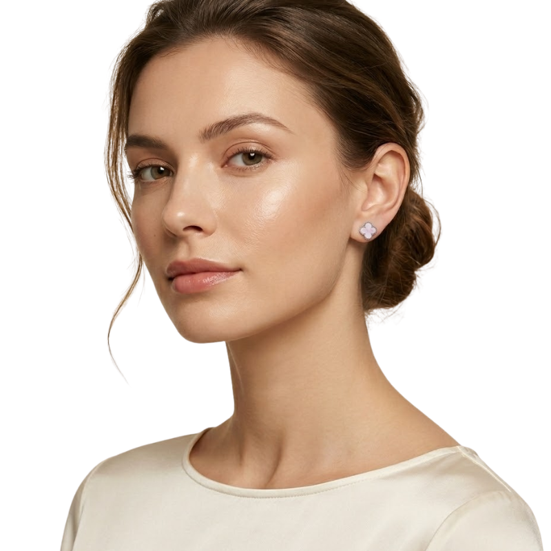 Boucles d’Oreilles Trèfle Bicolores Femme – Acier Inoxydable
