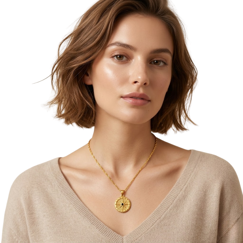 Collier Lune et Étoile Femme – Acier Inoxydable Doré