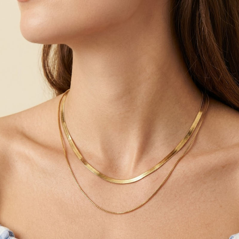 Collier Multirangs Femme – Chaîne Plate et Fine en Acier Inoxydable Style Superposé