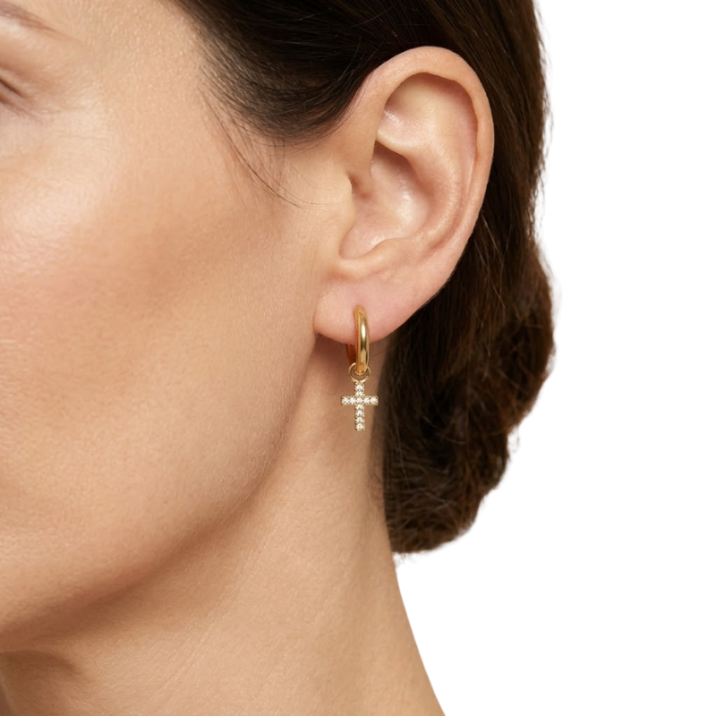 Boucles d’Oreilles Croix Femme – Acier Inoxydable Doré