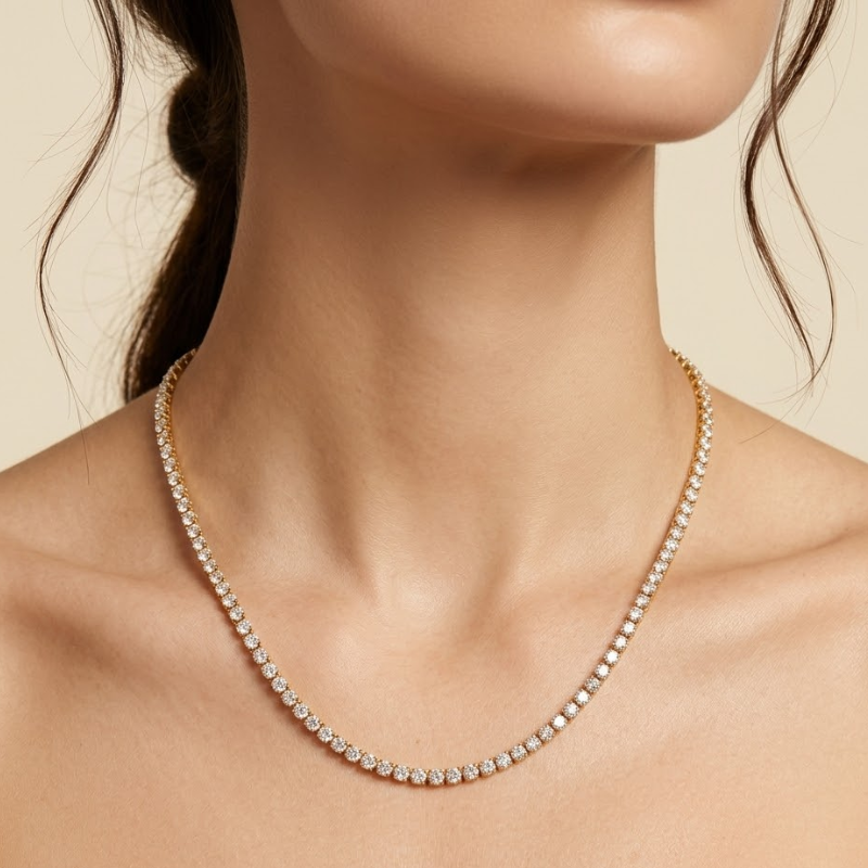 Collier Tennis Femme – Acier Inoxydable Doré avec Détails Sertis Style Élégant