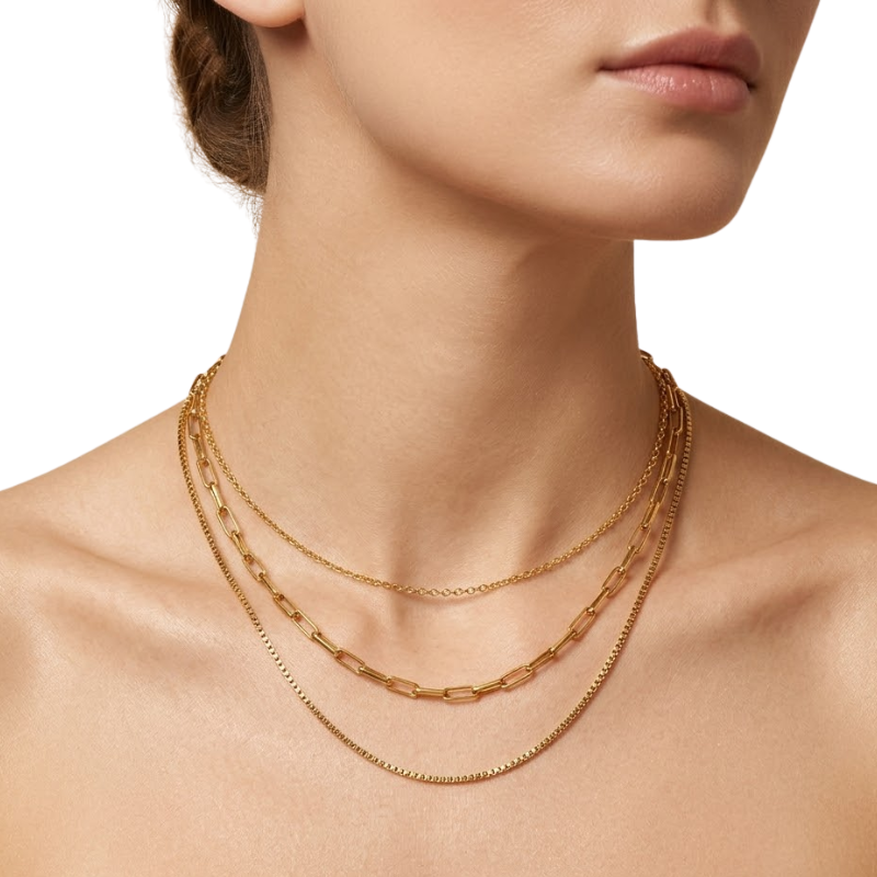 Collier Ras-du-Cou Multirangs Femme – Acier Inoxydable Doré