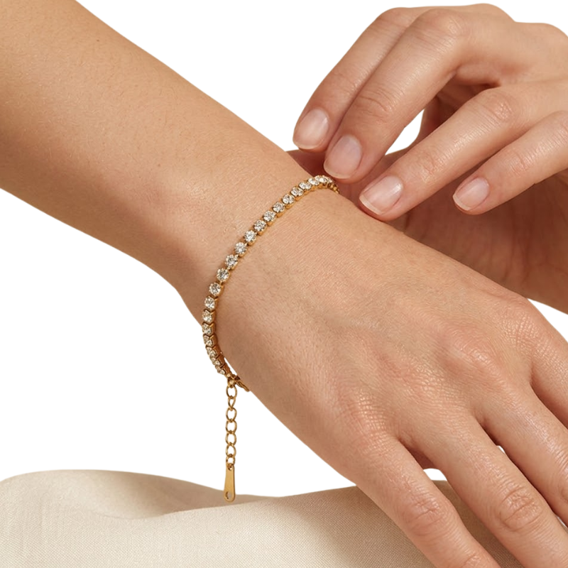 Bracelet Tennis Femme – Acier Inoxydable Doré avec Détails Sertis
