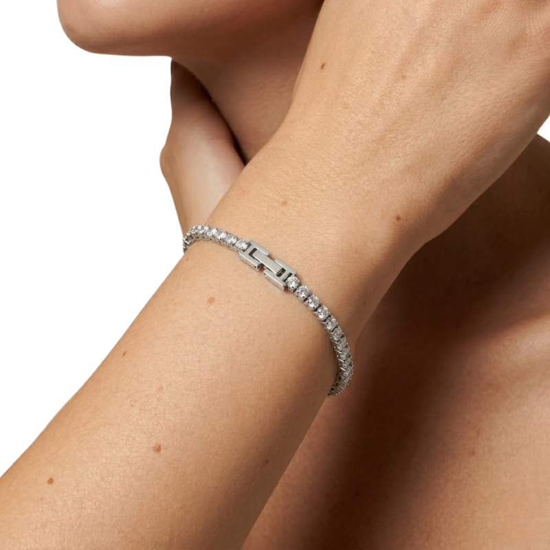 Bracelet Tennis Femme – Acier Inoxydable avec Détails Sertis
