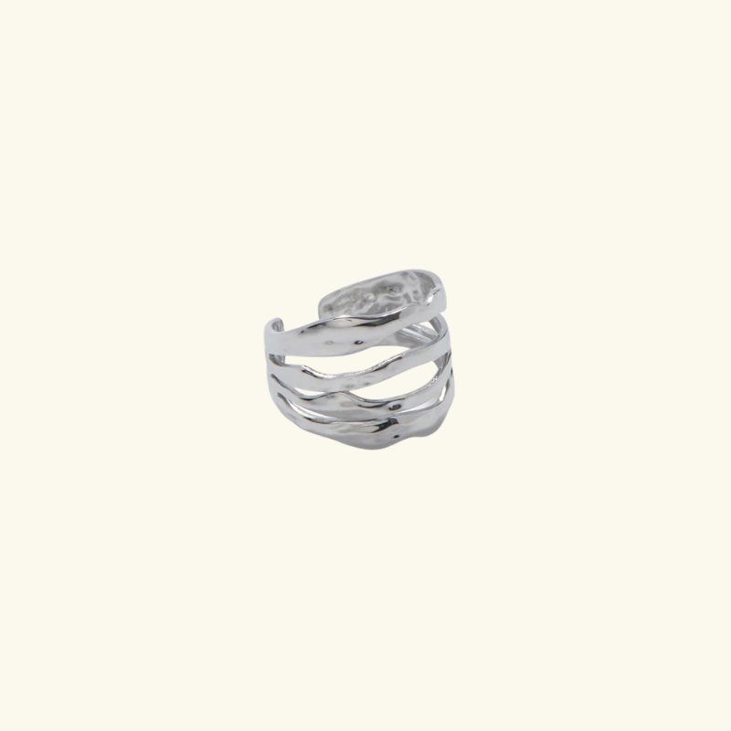 Bague Irrégulière Femme – Design Sculptural Multicouche en Acier Inoxydable Ajustable