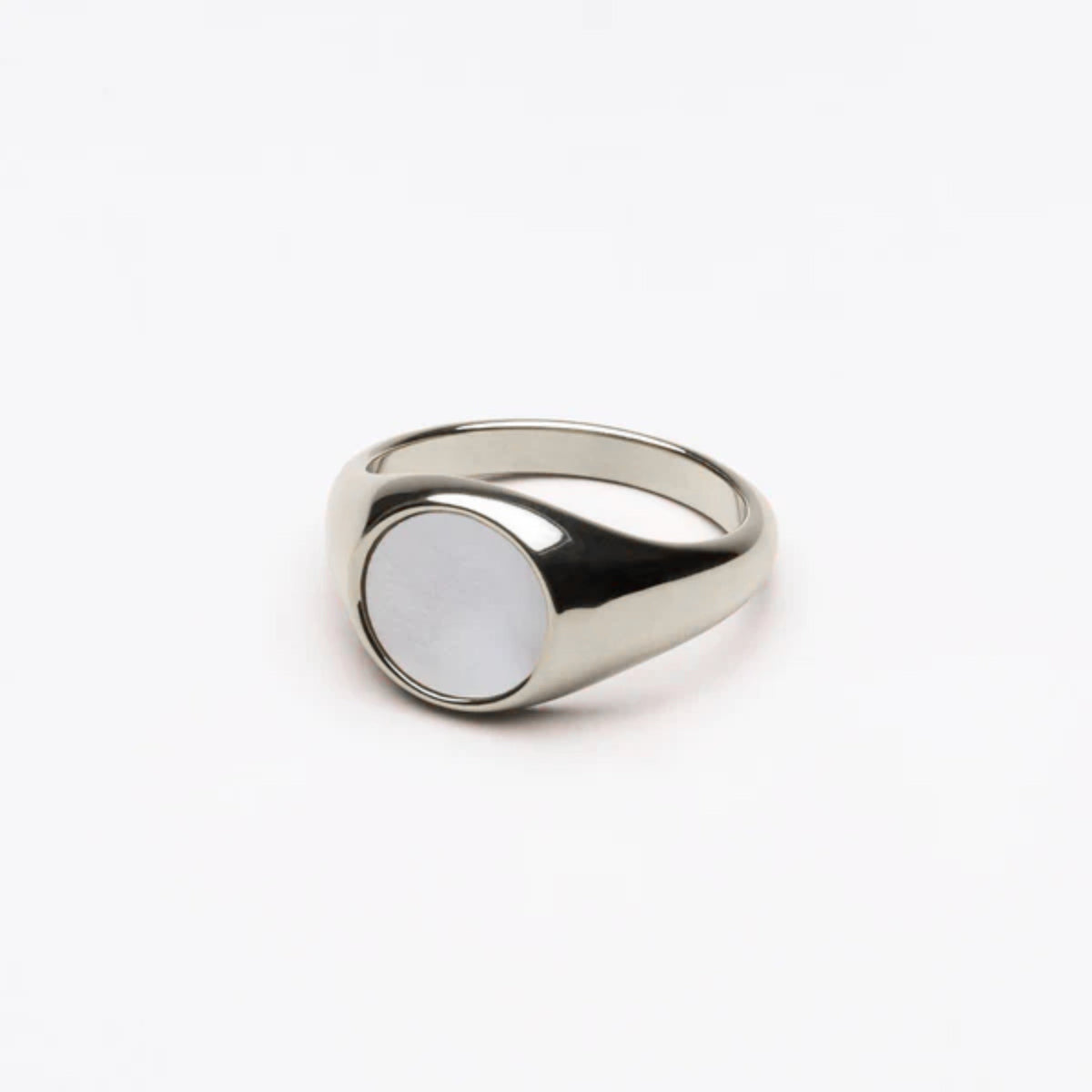 Bague Chevalière Nacre Blanche Femme Acier Inoxydable