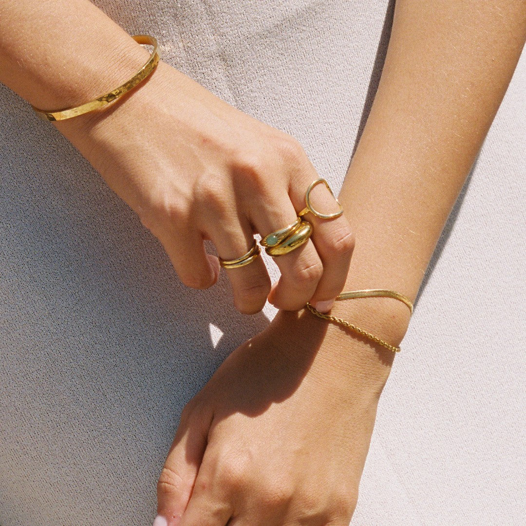 Bague Chevalière Pierre Verte Soleil Femme Acier Inoxydable