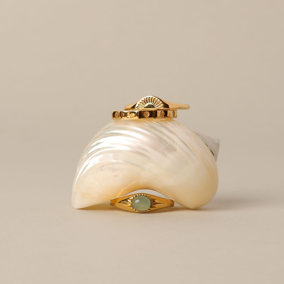 Bague Chevalière Pierre Verte Soleil Femme Acier Inoxydable