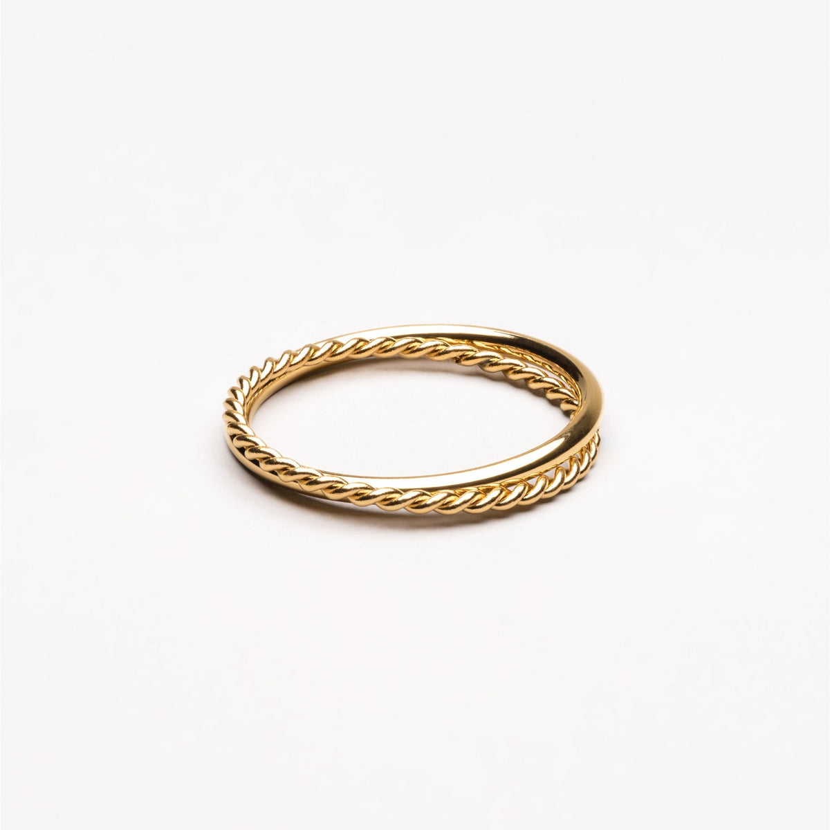 Bague Double Anneau Lisse Torsadé Femme Acier Inoxydable