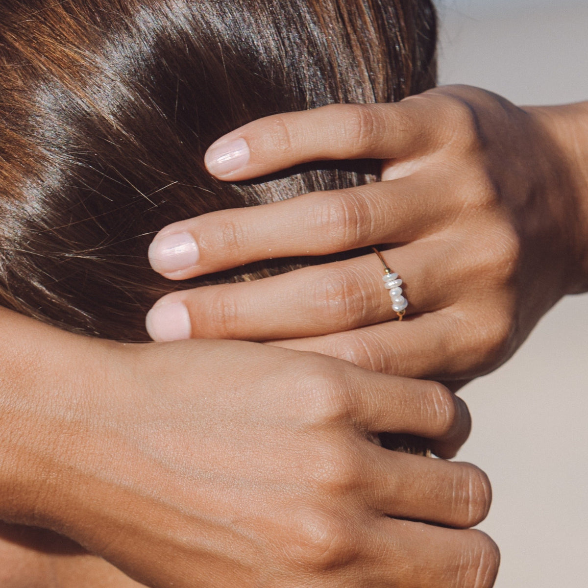 Bague Fine Cinq Perles d'Eau Douce Femme Acier Inoxydable