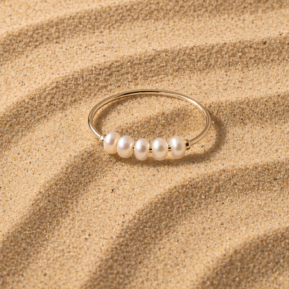 Bague Fine Cinq Perles d'Eau Douce Femme Acier Inoxydable