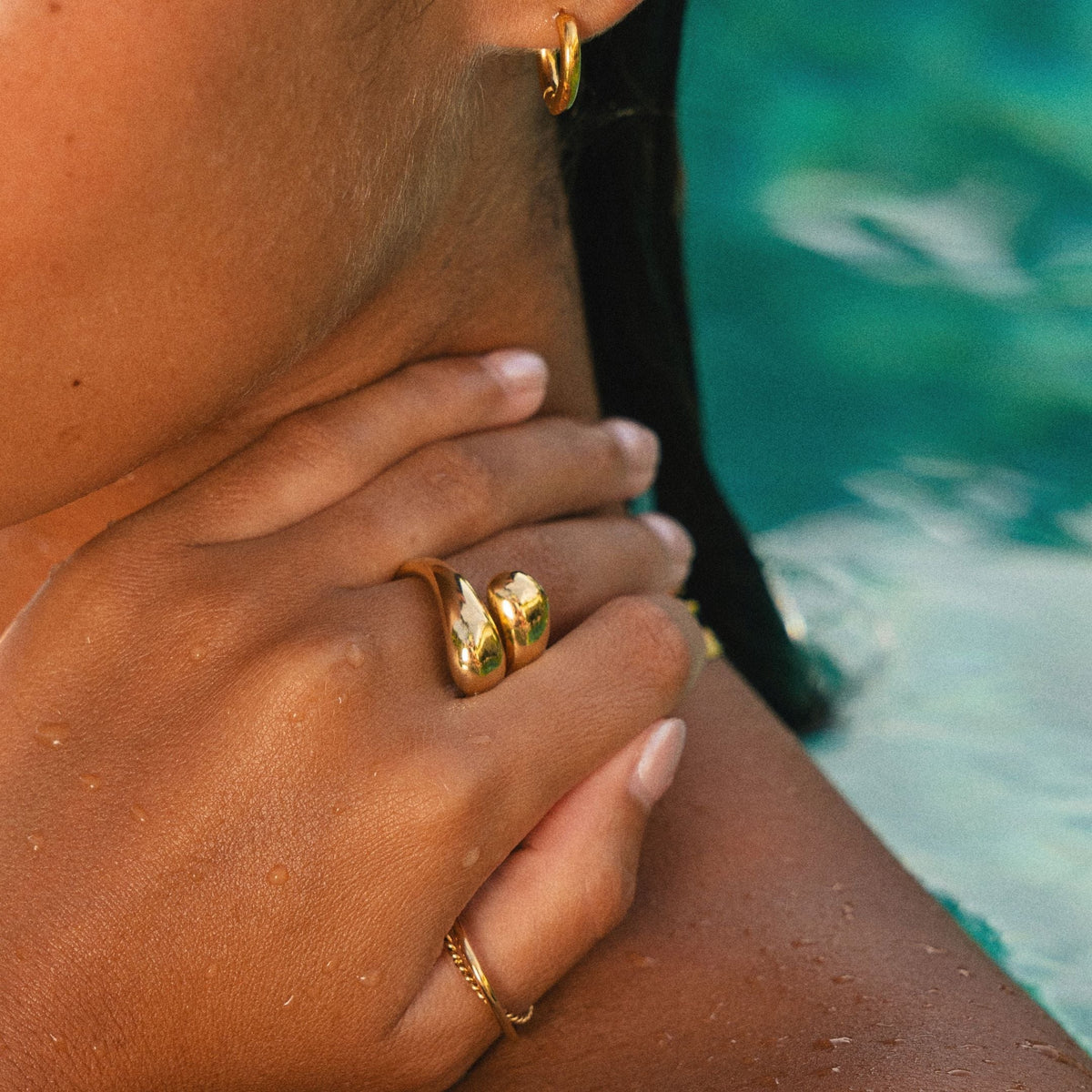 Bague Ouverte Double Goutte Femme Acier Inoxydable
