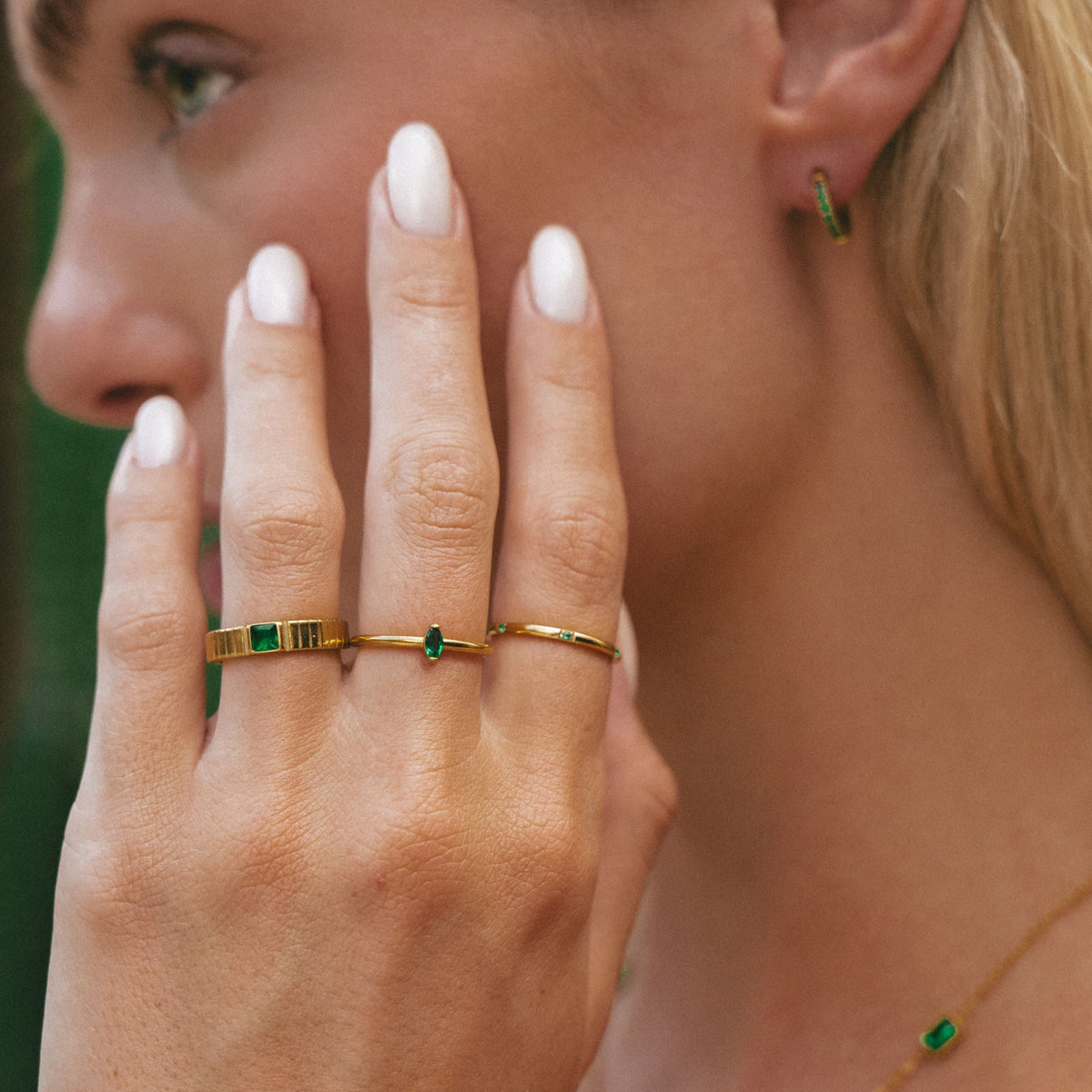 Bague Striée Zircon Vert Carré Femme Acier Inoxydable