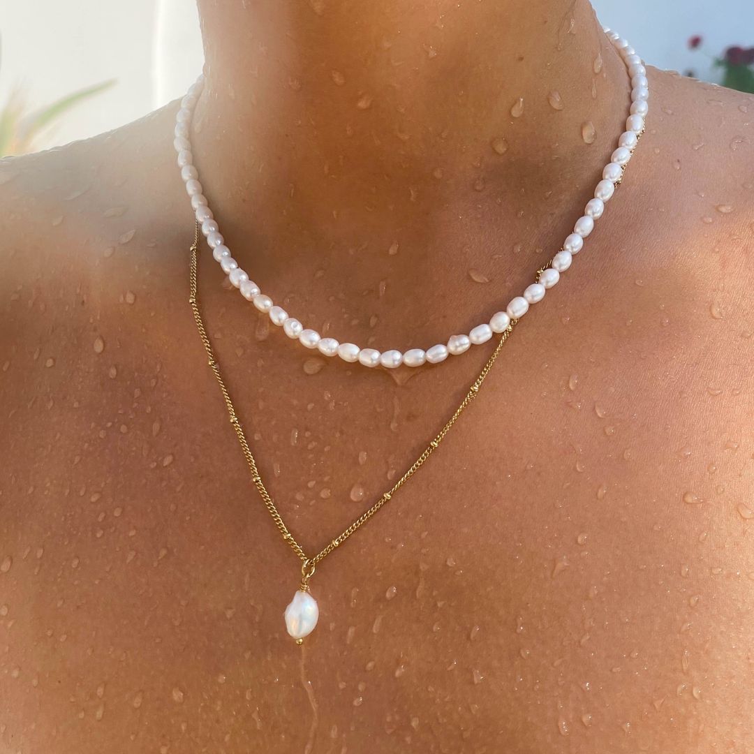 Collier Pendentif Perle Baroque Femme Acier Inoxydable
