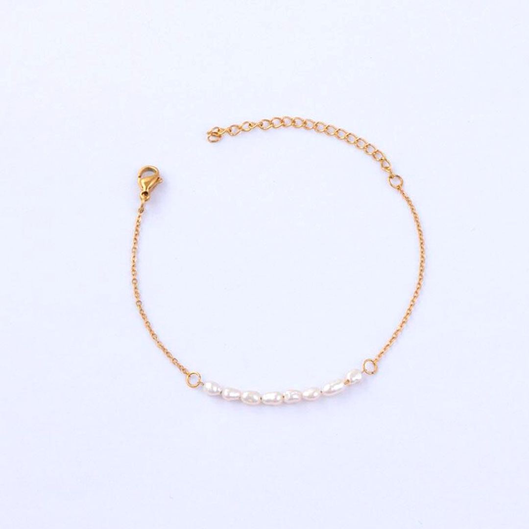 Bracelet Chaîne Fine Rangée de Mini Perles Femme Acier Inoxydable