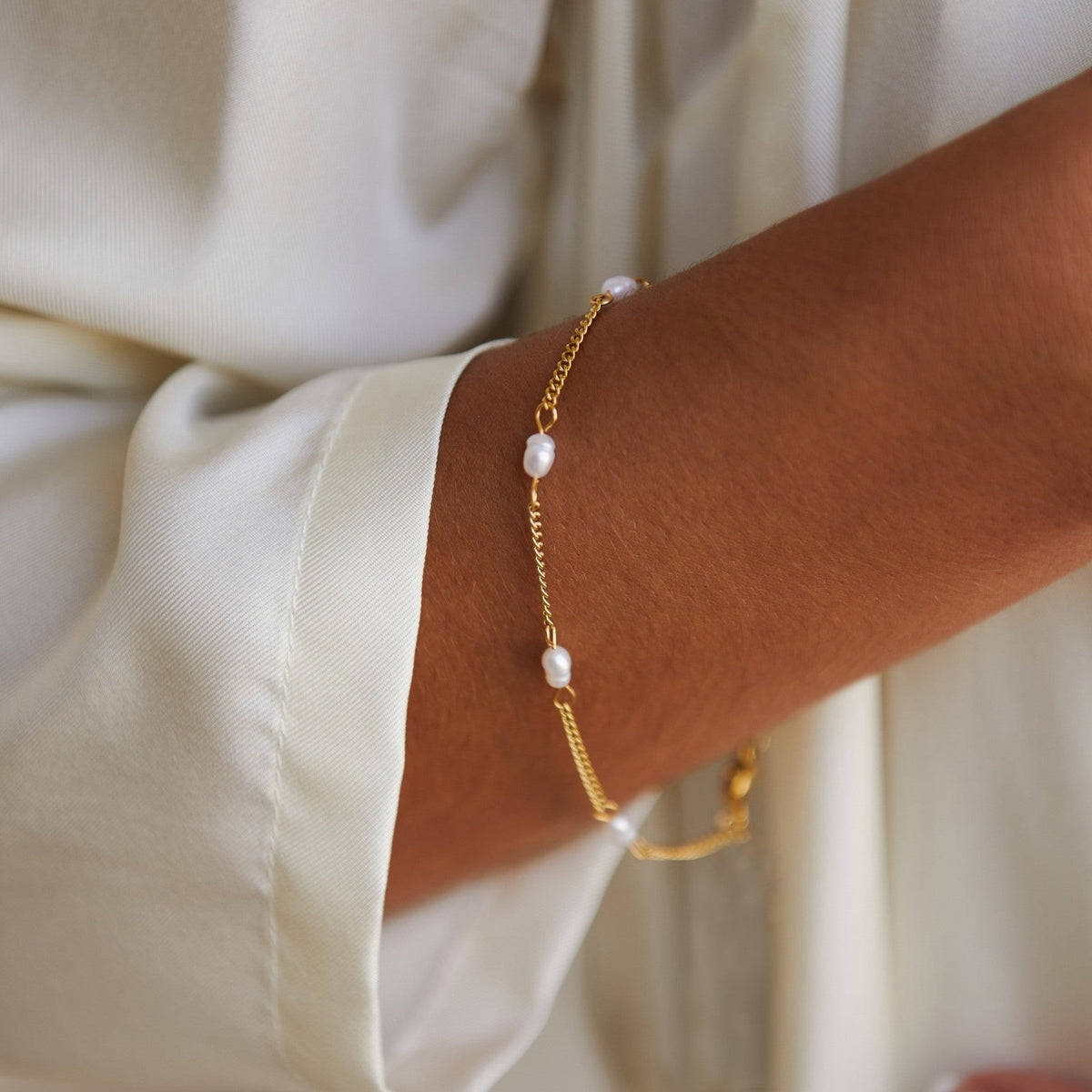 Bracelet Chaîne Perles d'Eau Douce Femme Acier Inoxydable