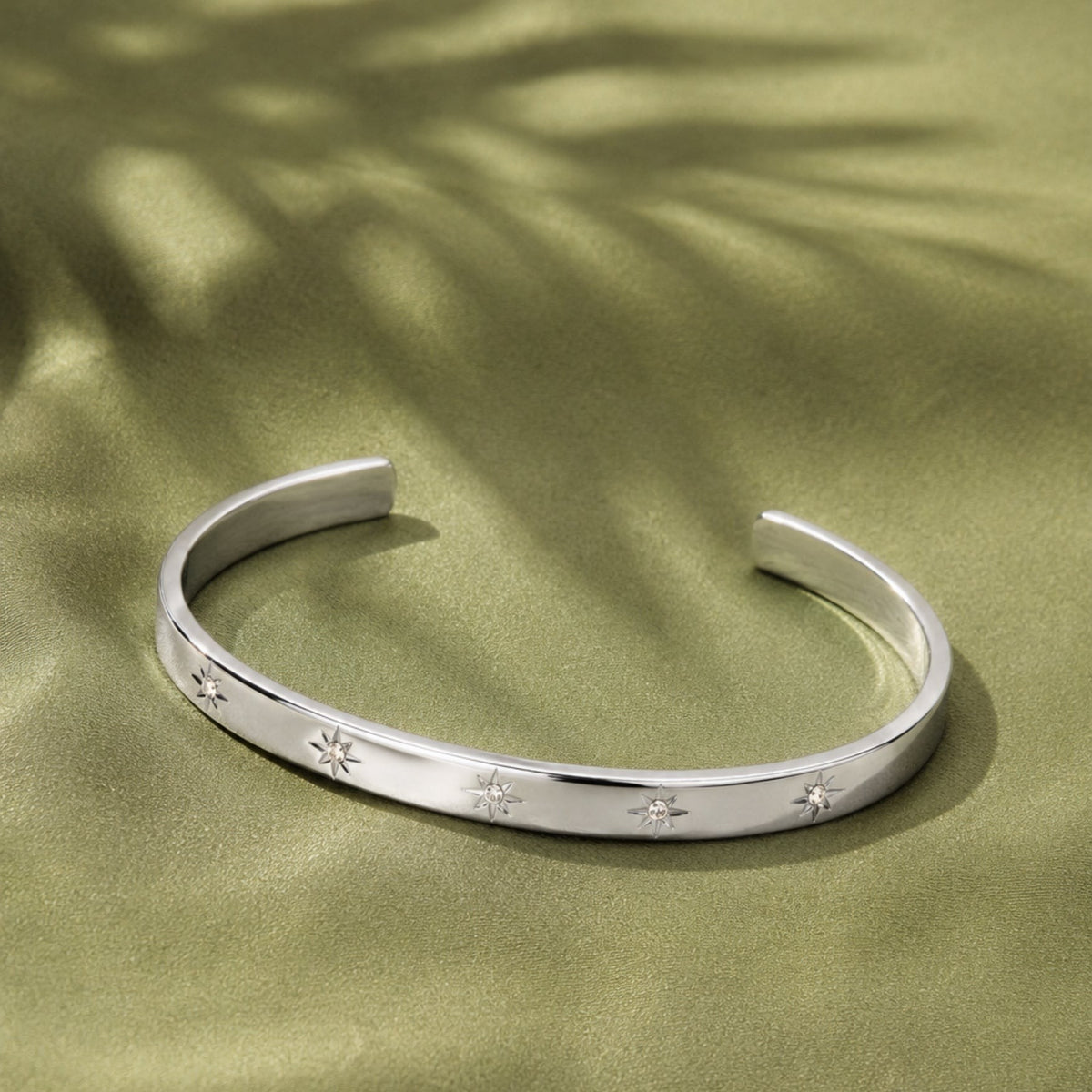 Bracelet Jonc Ouvert Étoiles Zircons Femme Acier Inoxydable