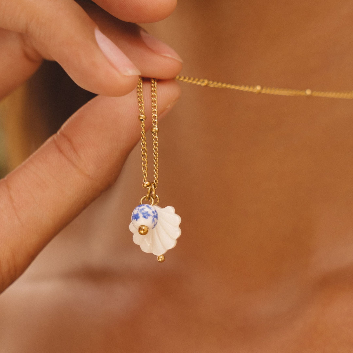 Collier Coquille Nacre Perle Porcelaine Femme Acier Inoxydable