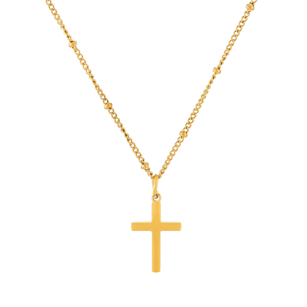 Collier Croix Minimaliste Chaîne Perlée Femme Acier Inoxydable