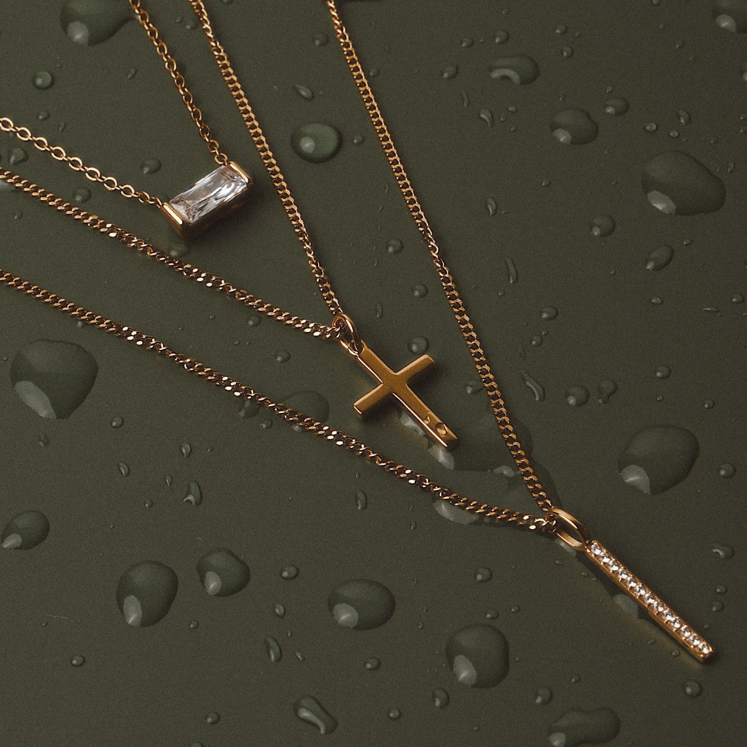 Collier Croix Minimaliste Chaîne Perlée Femme Acier Inoxydable