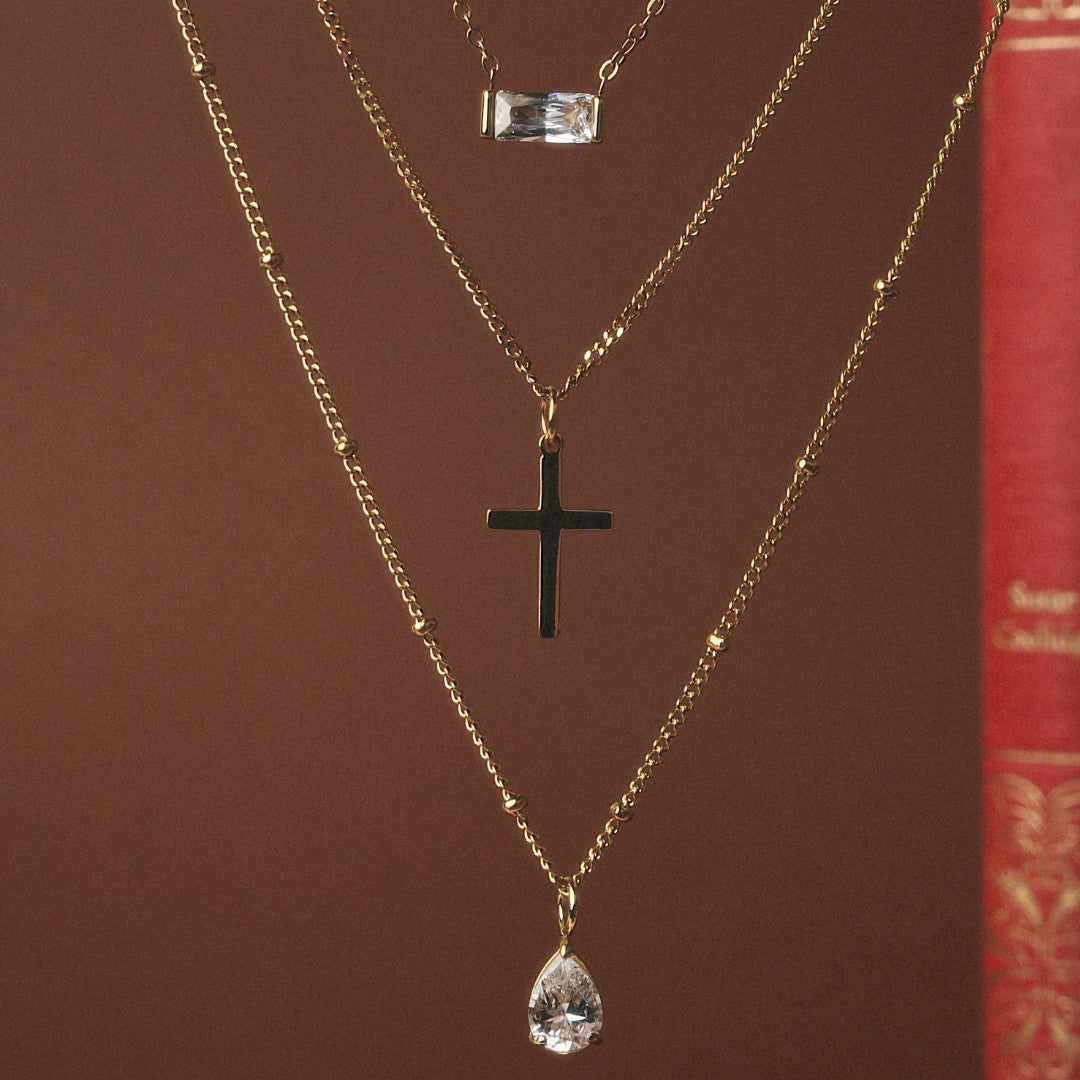 Collier Croix Minimaliste Chaîne Perlée Femme Acier Inoxydable