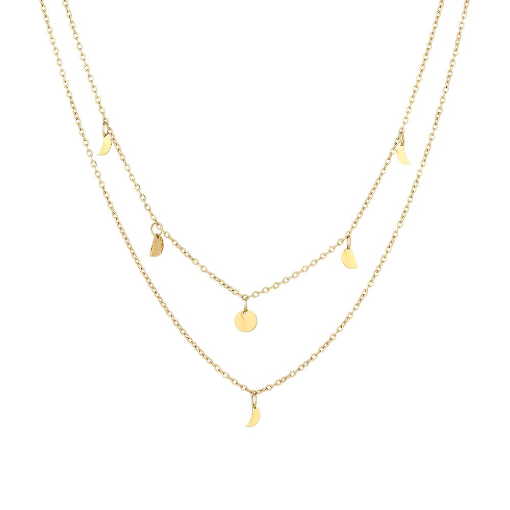 Collier Double Rang Breloques Lune Femme Acier Inoxydable