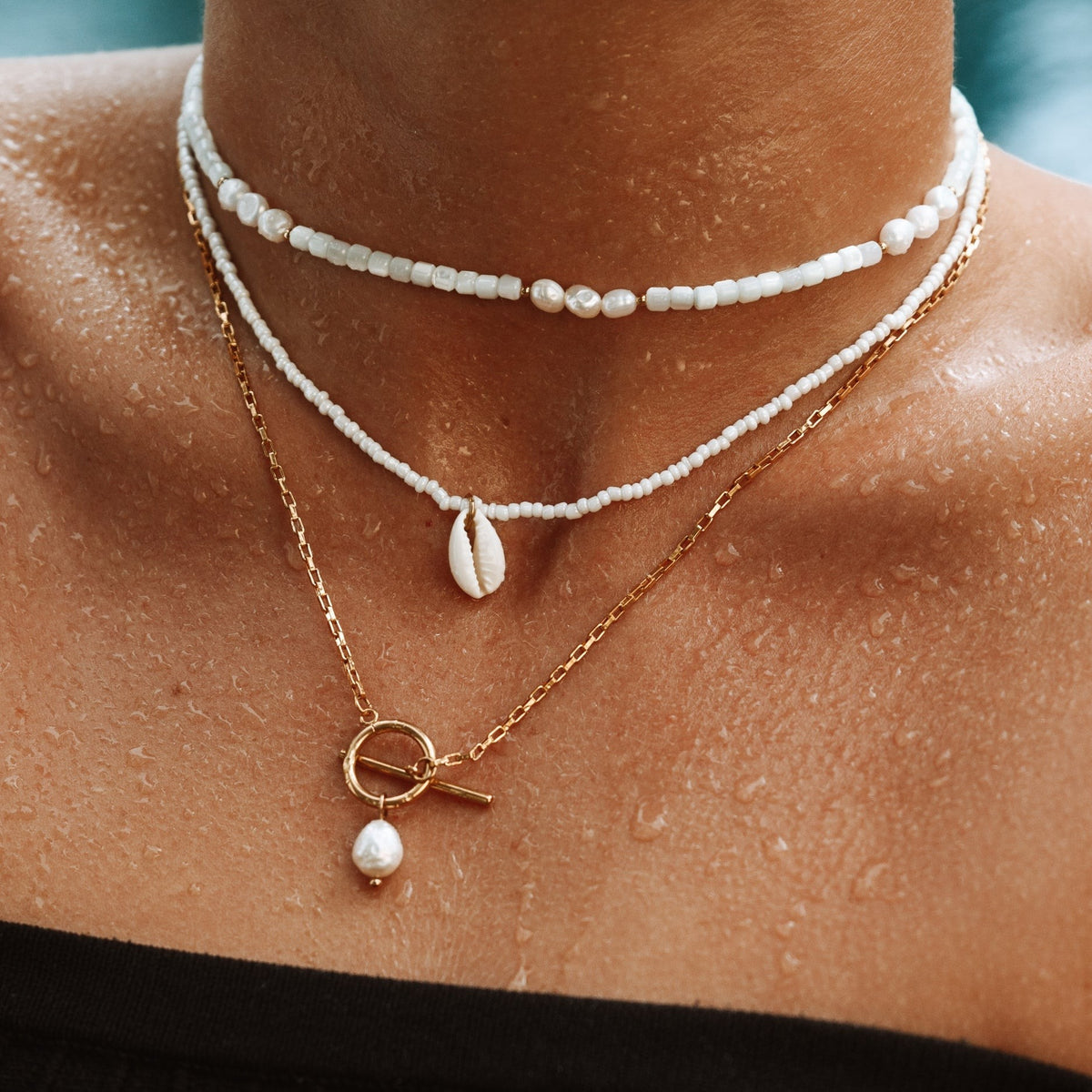 Collier Fermoir Toggle Perle d'Eau Douce Femme Acier Inoxydable