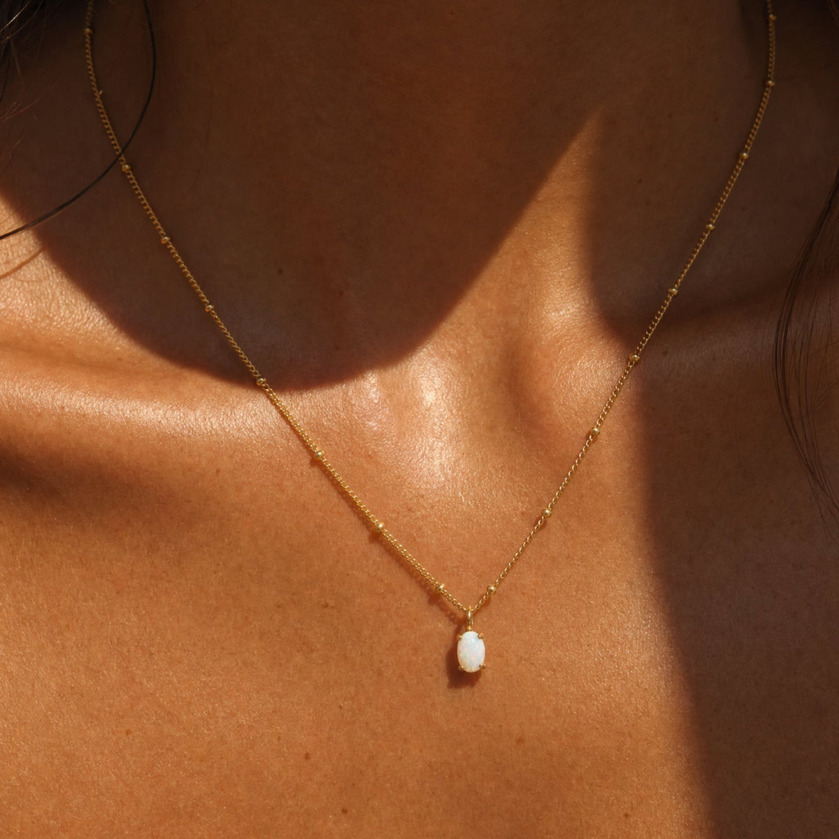 Collier Pendentif Pierre Effet Opale Femme Acier Inoxydable