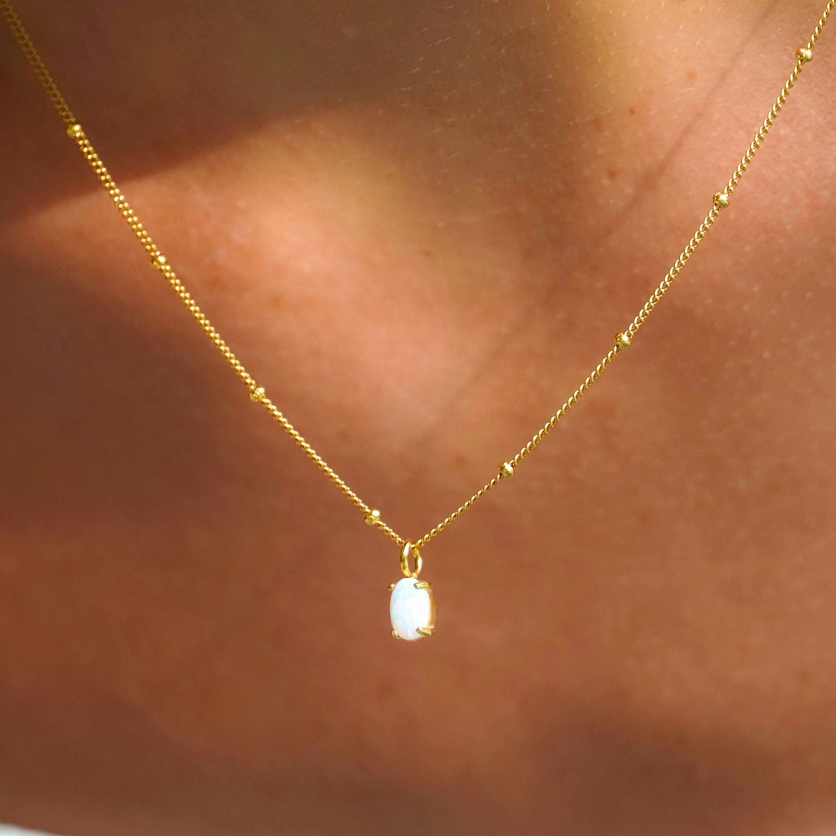 Collier Pendentif Pierre Effet Opale Femme Acier Inoxydable