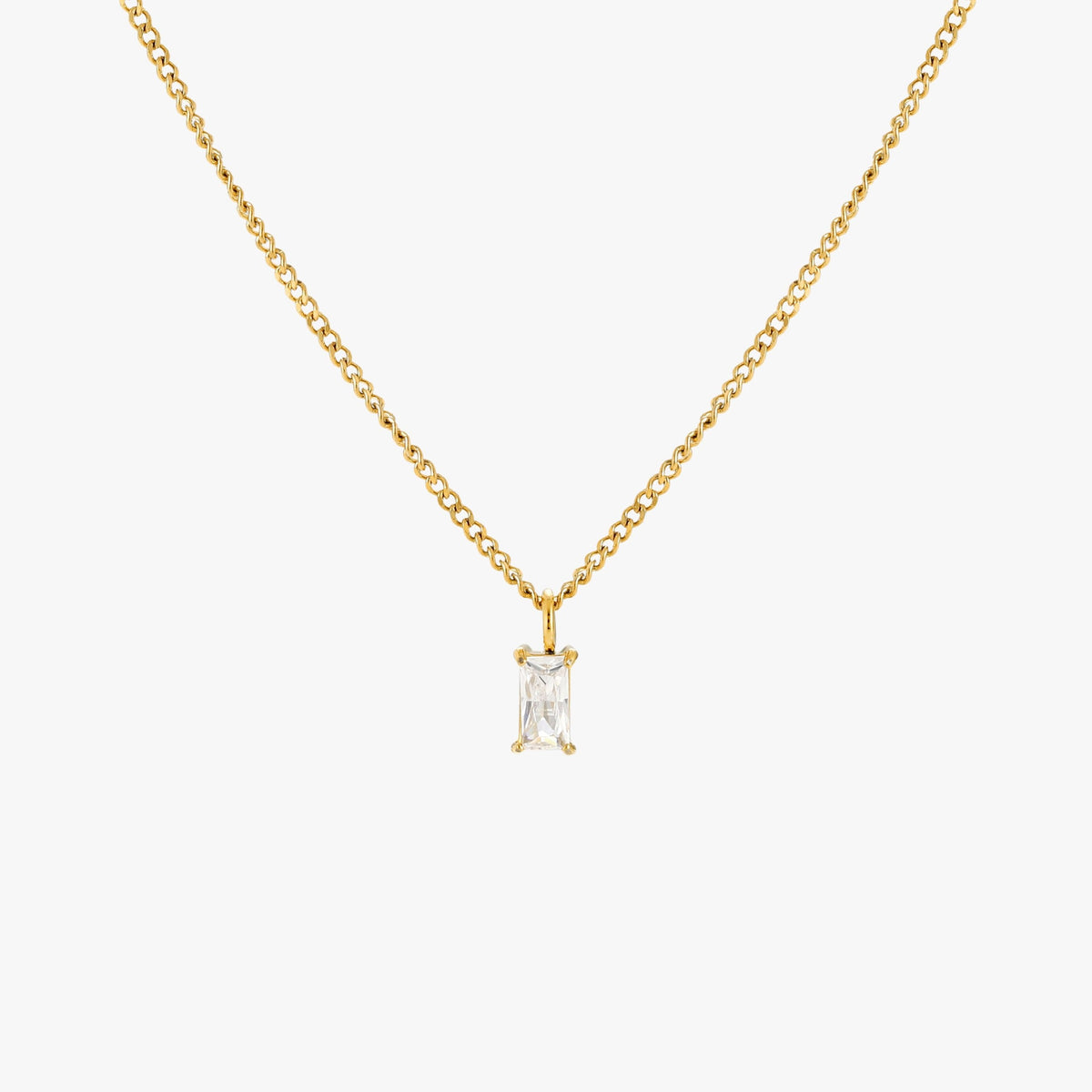Collier Pendentif Zircon Baguette Femme Acier Inoxydable