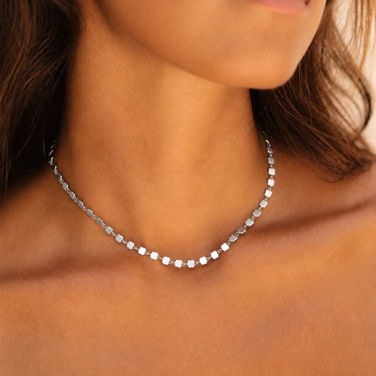 Collier Ras de Cou Maillons Pastilles Femme Acier Inoxydable