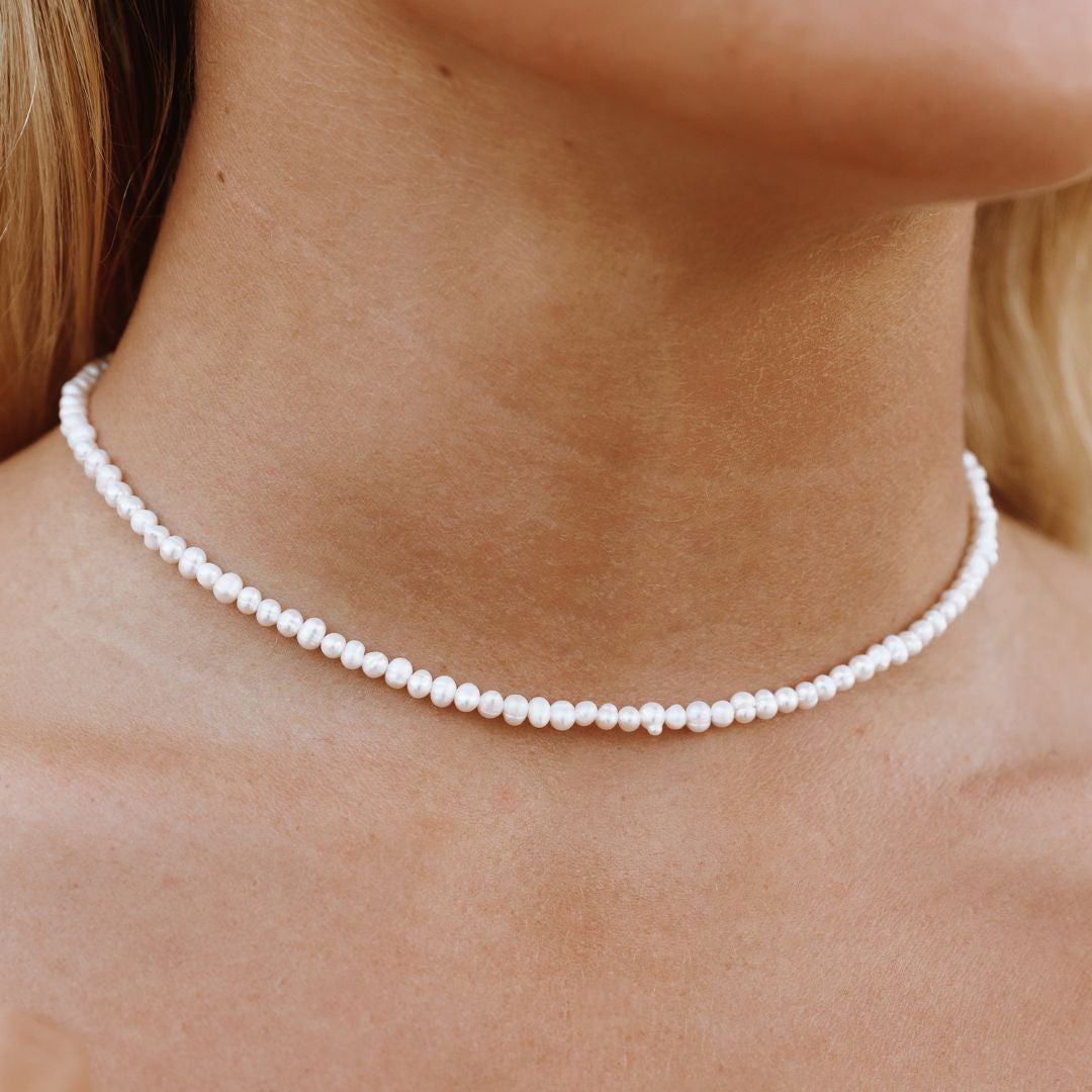 Collier Ras de Cou Mini Perles d'Eau Douce Femme Acier Inoxydable