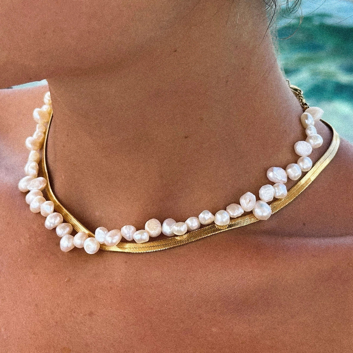 Collier Ras de Cou Perles Baroques Femme Acier Inoxydable