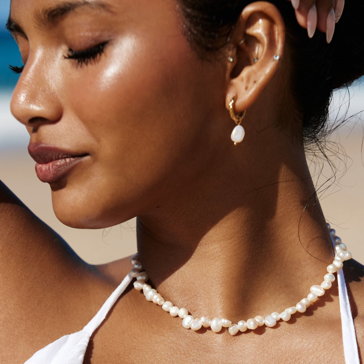 Collier Ras de Cou Perles Baroques Femme Acier Inoxydable