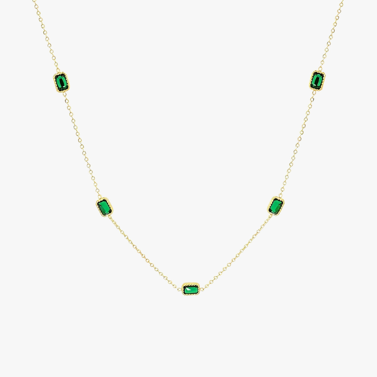 Collier Zircons Verts Rectangulaires Femme Acier Inoxydable