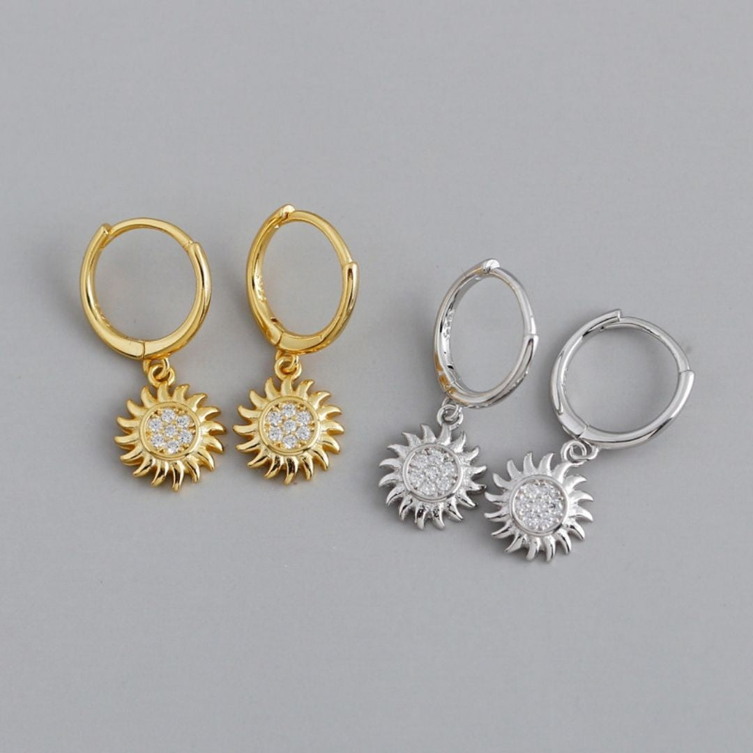 Créoles Pendant Soleil Zircons Femme Argent 925