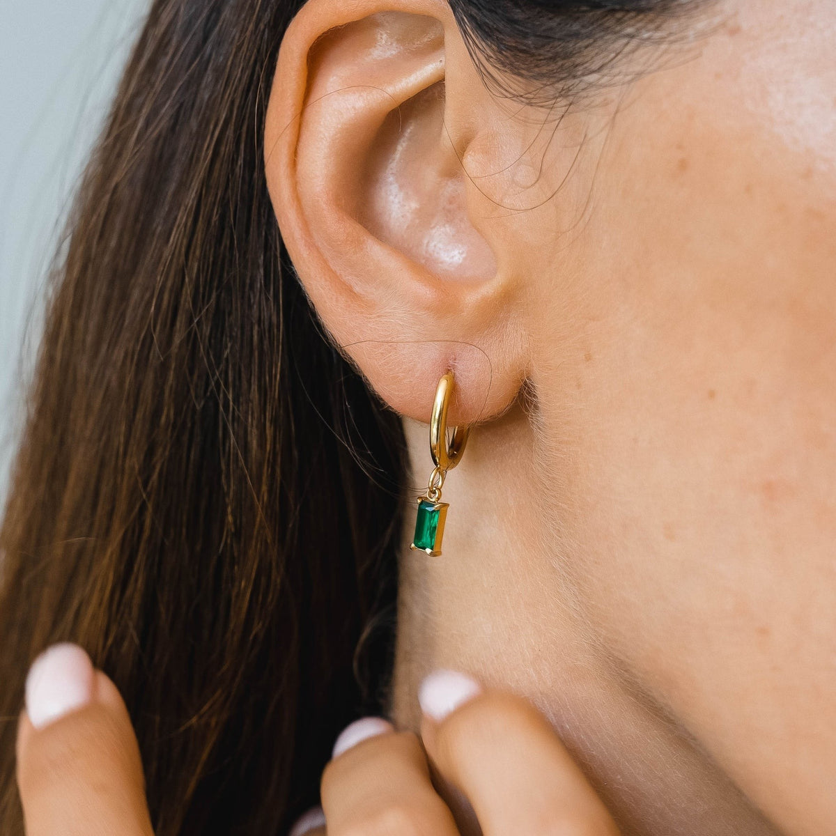 Créoles Pendant Zircon Vert Rectangle Femme Acier Inoxydable