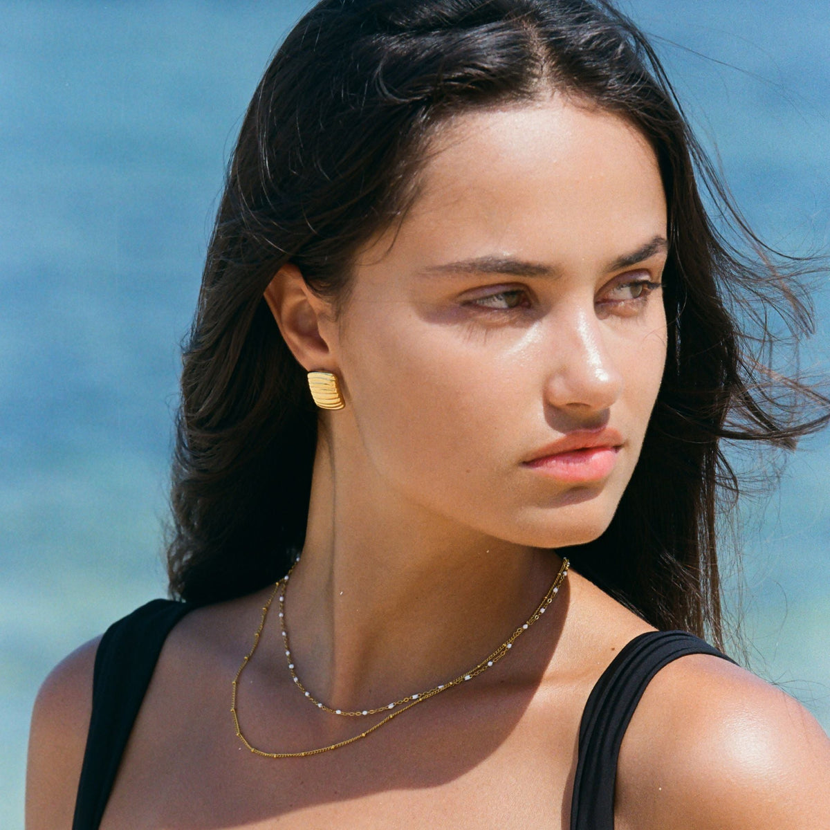 Collier Ras de Cou Double Rang Émail Femme Acier Inoxydable