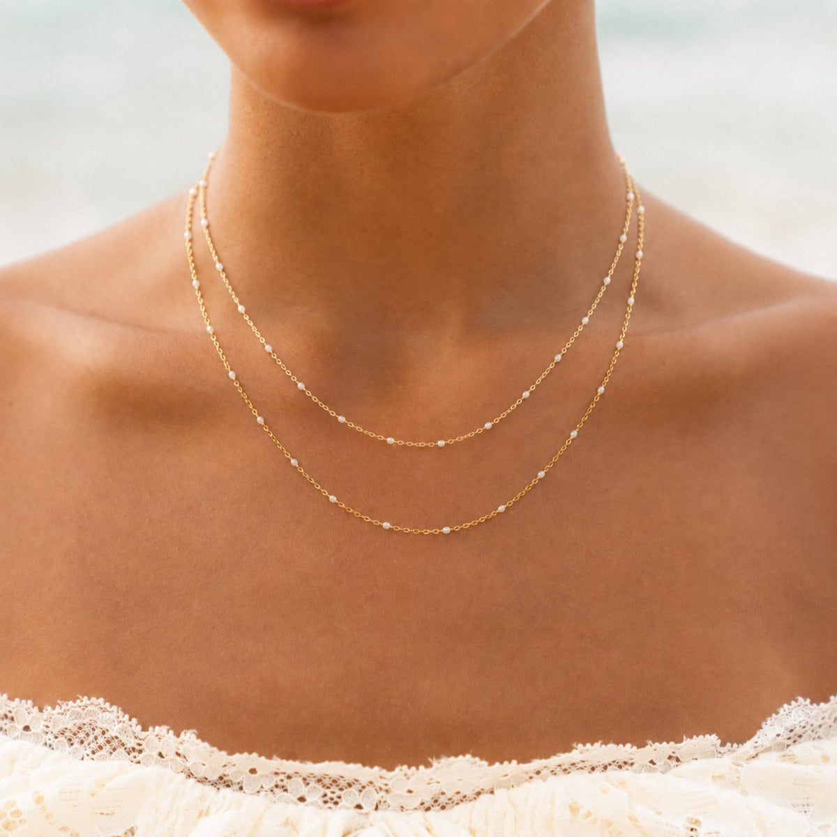 Collier Ras de Cou Double Rang Émail Femme Acier Inoxydable