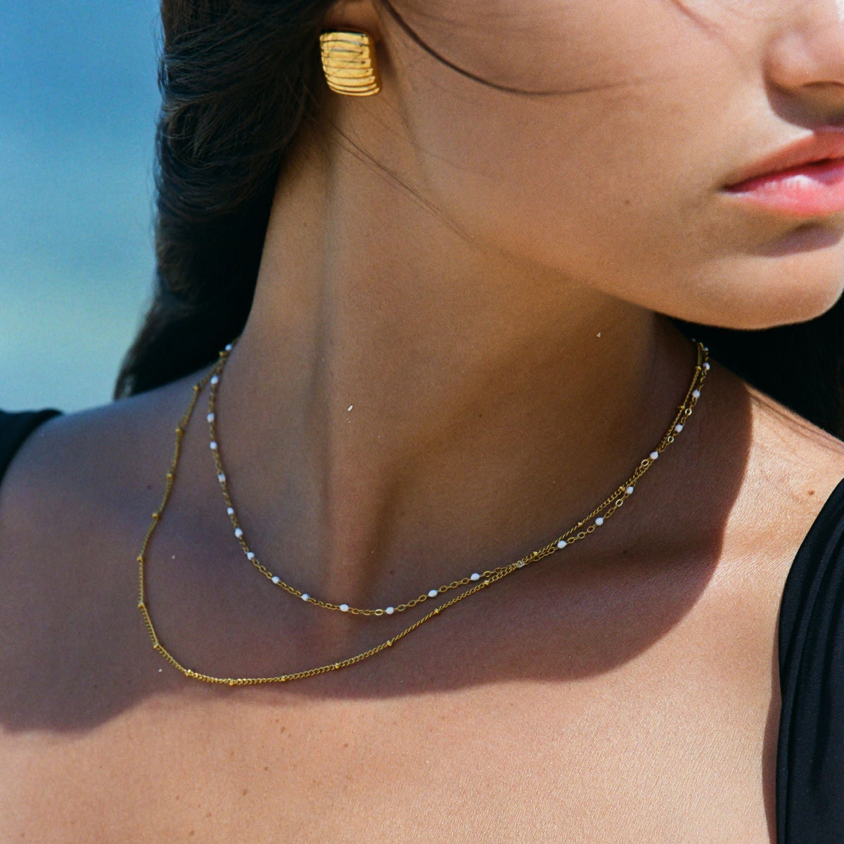 Collier Ras de Cou Double Rang Émail Femme Acier Inoxydable