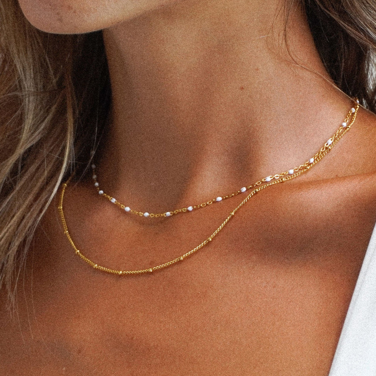 Collier Ras de Cou Double Rang Émail Femme Acier Inoxydable