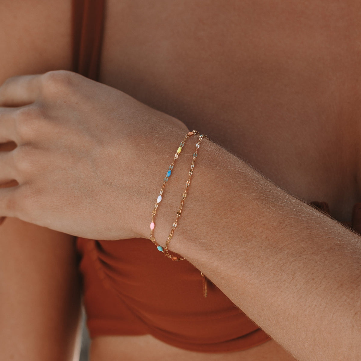 Bracelet Double Émail Multicolore Femme Acier Inoxydable