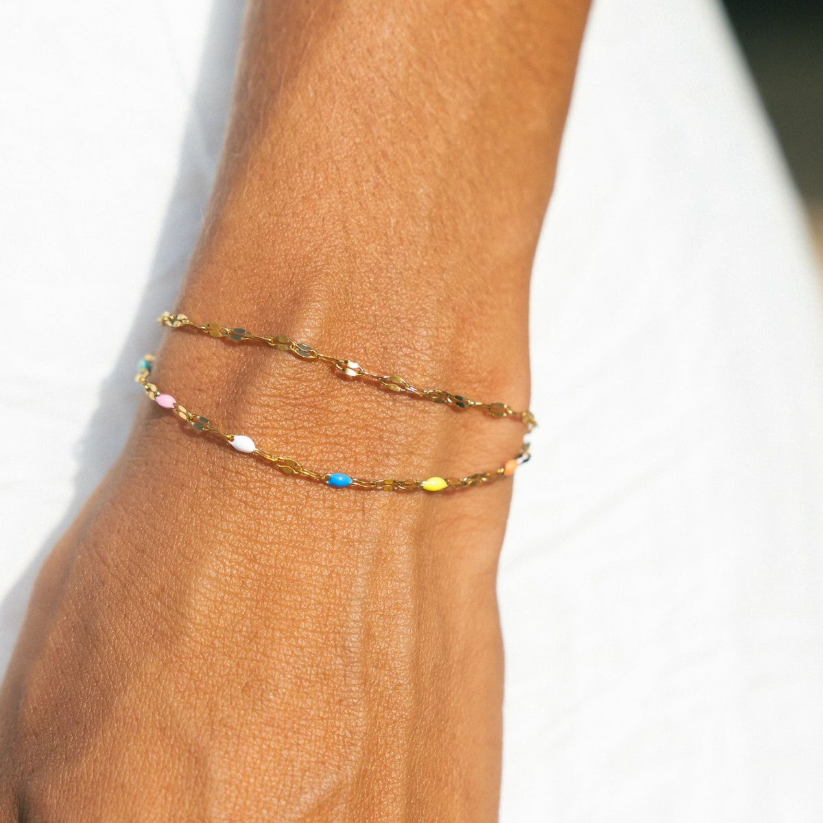 Bracelet Double Émail Multicolore Femme Acier Inoxydable