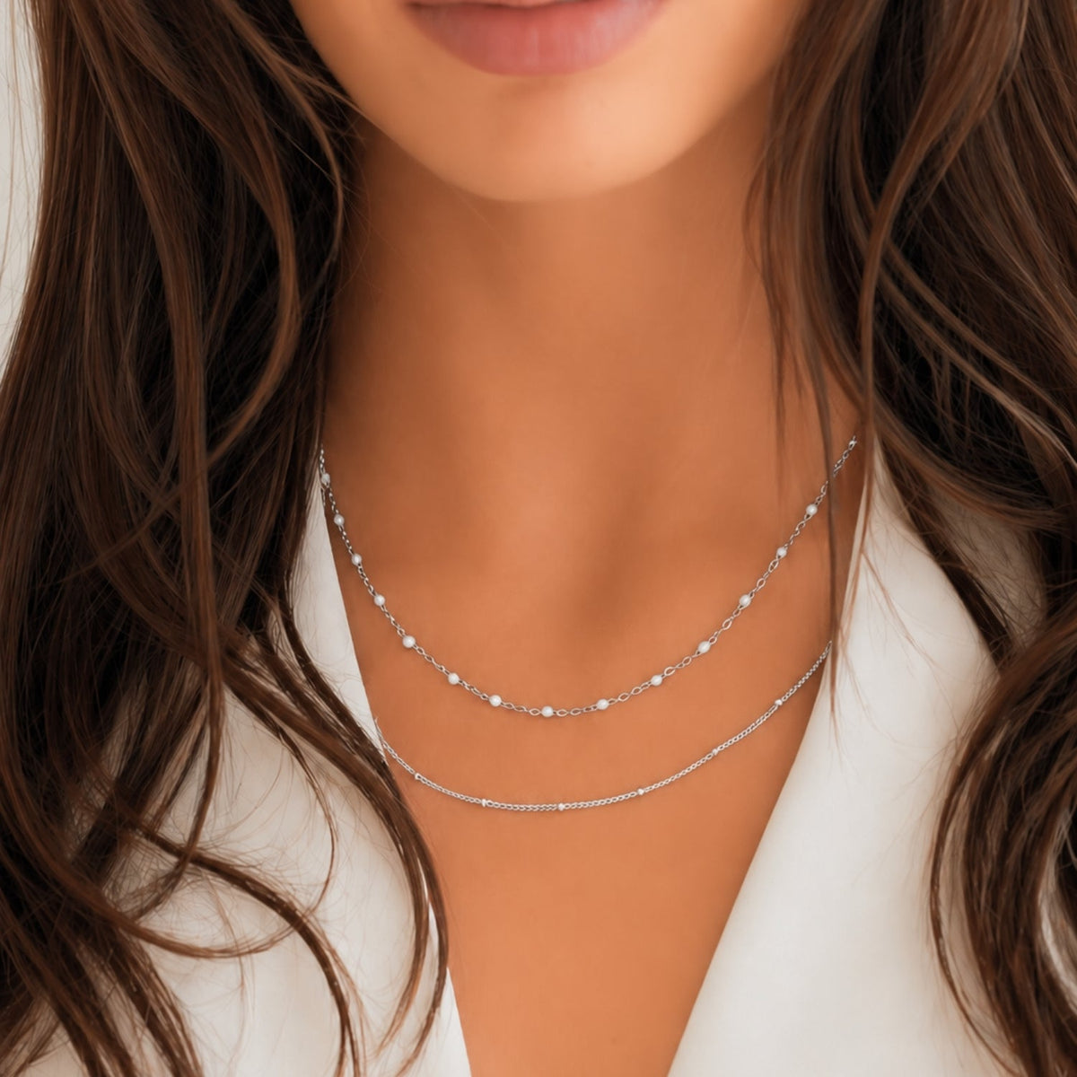 Collier Ras de Cou Double Rang Émail Femme Acier Inoxydable